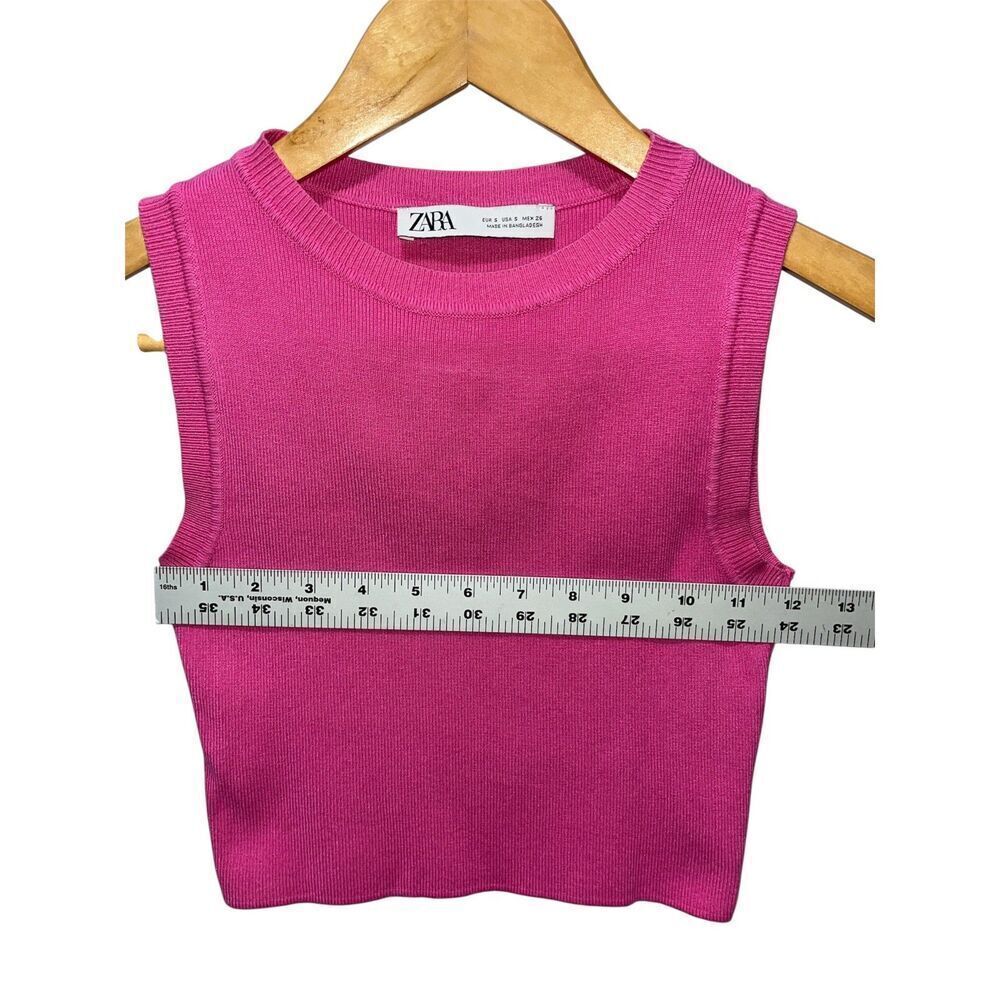 Zara Pink Sleeveless Cropped Knit Round Neck Top Size Small Summer - Picture 5 of 6